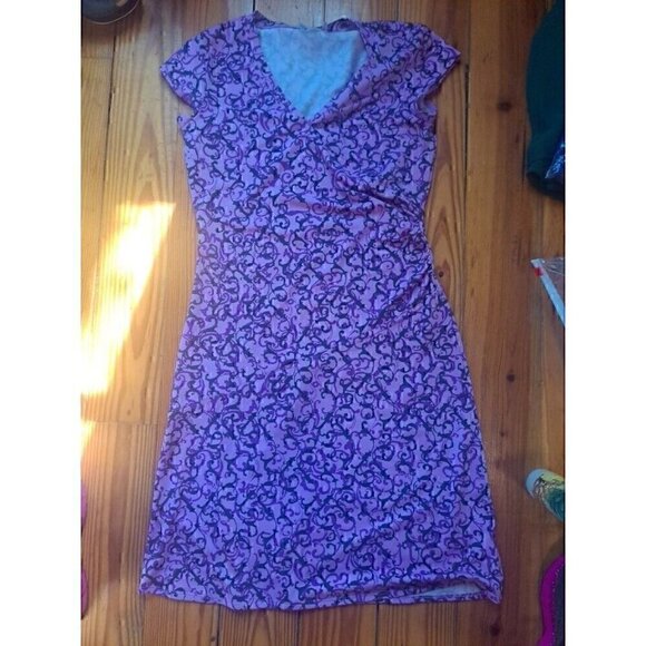 Athleta Dress Womens XS Nectar Faux Wrap Purple Abstract Print Athletic Midi - Picture 1 of 2